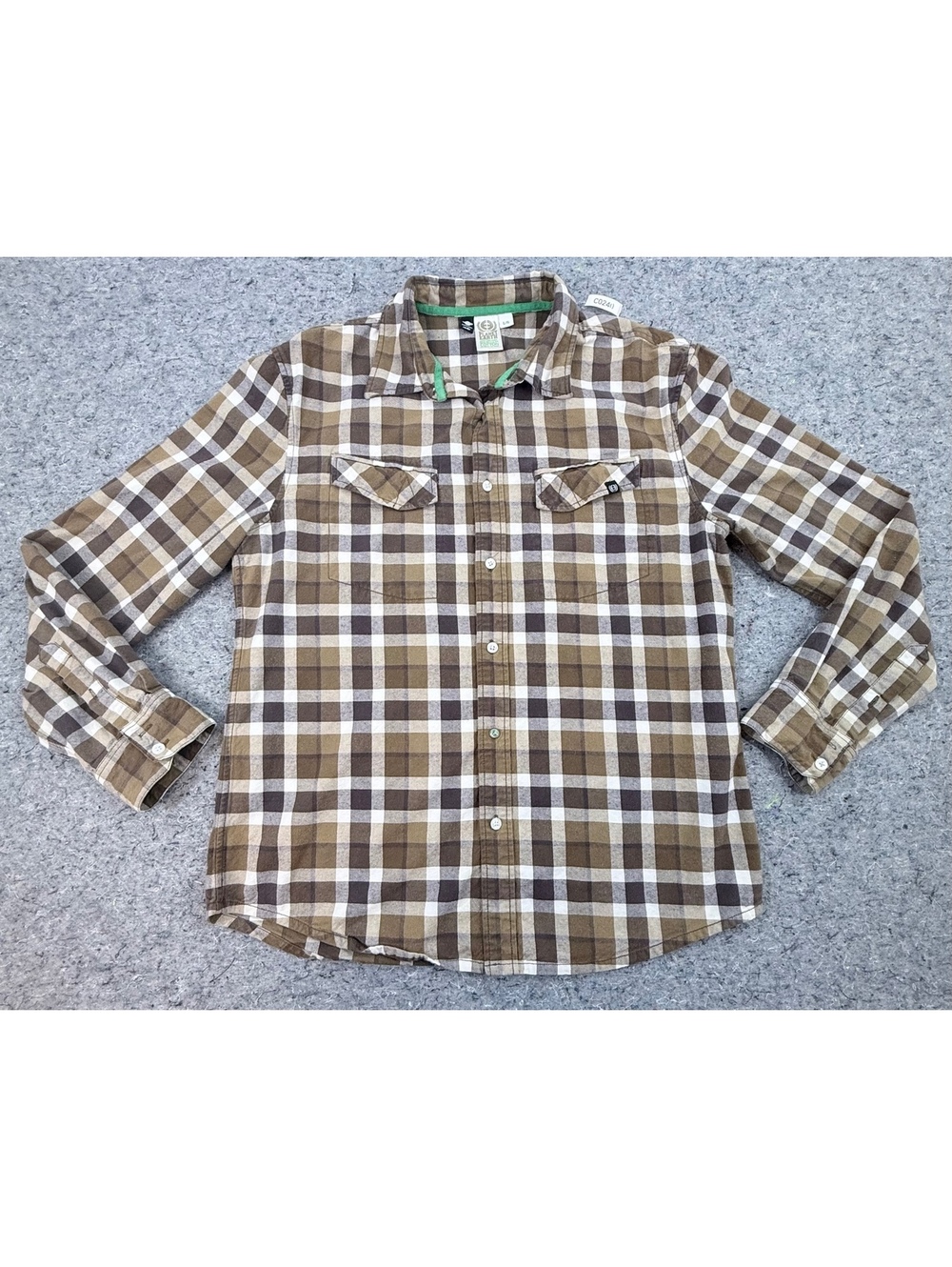 Planet Earth Men's Large Brown Plaid Organic Cotton Flannel Shirt
